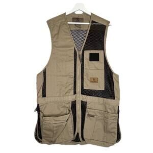 Game Winner Vest Mesh Back Mens M/L Khaki Bird Hunting Pockets Utility Vest Zip